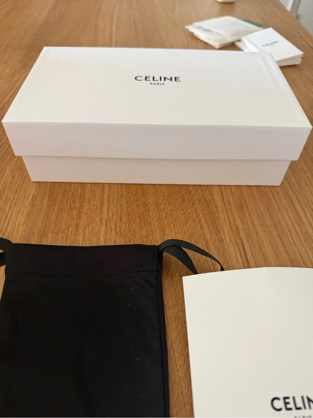 Celine White Box (9” x 5” x 2.5”) with Sunglasses Pouch and Receipt Envelope